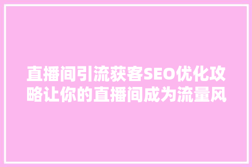 直播间引流获客SEO优化攻略让你的直播间成为流量风口