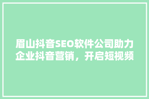 眉山抖音SEO软件公司助力企业抖音营销，开启短视频流量新时代