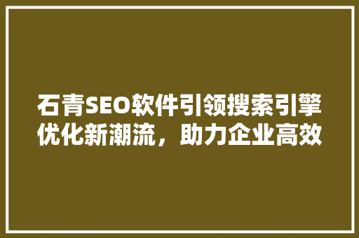 石青SEO软件引领搜索引擎优化新潮流，助力企业高效提升排名  第1张