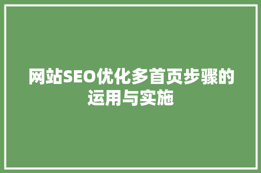 网站SEO优化多首页步骤的运用与实施