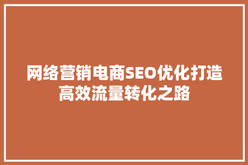 网络营销电商SEO优化打造高效流量转化之路