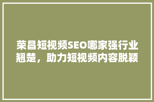 荣昌短视频SEO哪家强行业翘楚，助力短视频内容脱颖而出