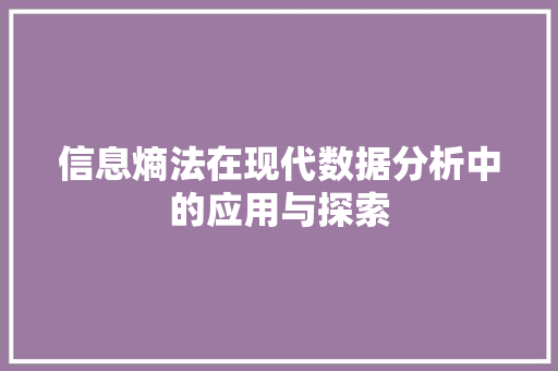 信息熵法在现代数据分析中的应用与探索
