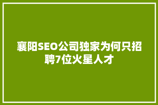 襄阳SEO公司独家为何只招聘7位火星人才