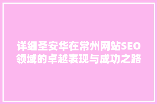 详细圣安华在常州网站SEO领域的卓越表现与成功之路