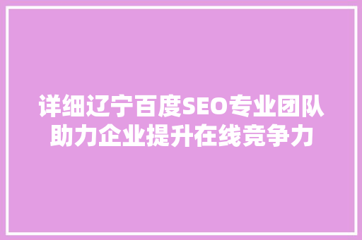 详细辽宁百度SEO专业团队助力企业提升在线竞争力