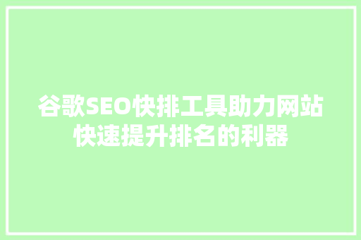 谷歌SEO快排工具助力网站快速提升排名的利器