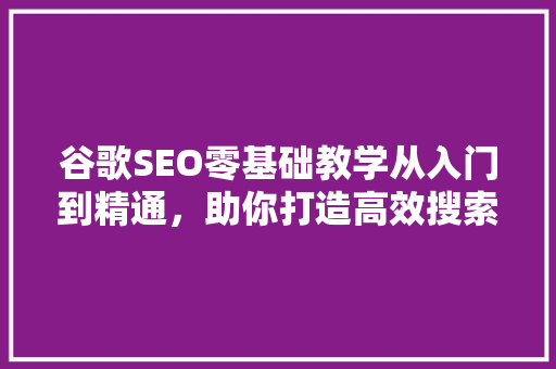 谷歌SEO零基础教学从入门到精通，助你打造高效搜索引擎优化步骤