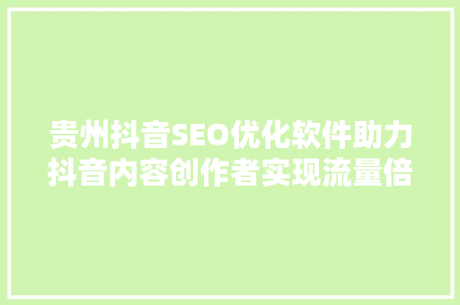 贵州抖音SEO优化软件助力抖音内容创作者实现流量倍增