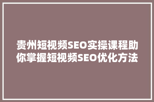 贵州短视频SEO实操课程助你掌握短视频SEO优化方法，抢占流量高地  第1张