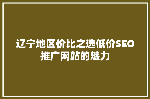 辽宁地区价比之选低价SEO推广网站的魅力
