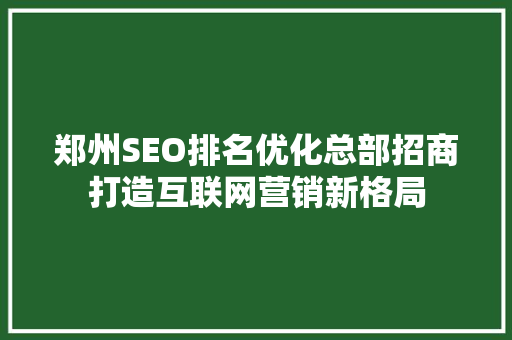 郑州SEO排名优化总部招商打造互联网营销新格局  第1张