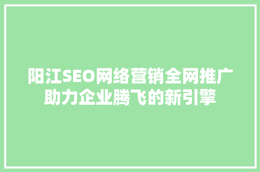 阳江SEO网络营销全网推广助力企业腾飞的新引擎  第1张