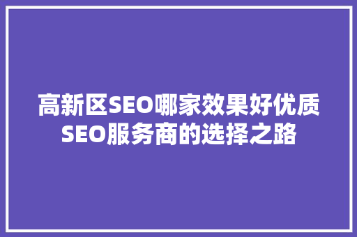 高新区SEO哪家效果好优质SEO服务商的选择之路  第1张