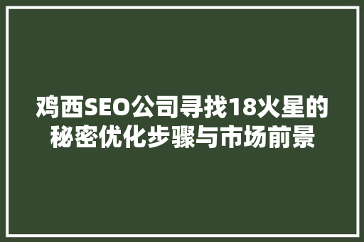 鸡西SEO公司寻找18火星的秘密优化步骤与市场前景  第1张