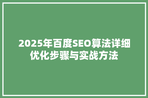 2025年百度SEO算法详细优化步骤与实战方法