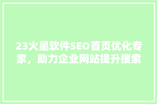 23火星软件SEO首页优化专家，助力企业网站提升搜索引擎排名
