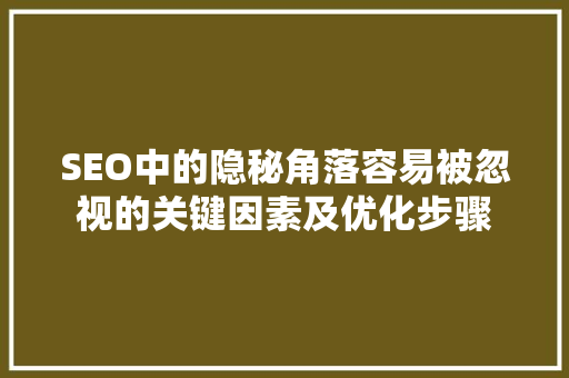 SEO中的隐秘角落容易被忽视的关键因素及优化步骤