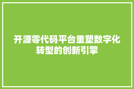 开源零代码平台重塑数字化转型的创新引擎
