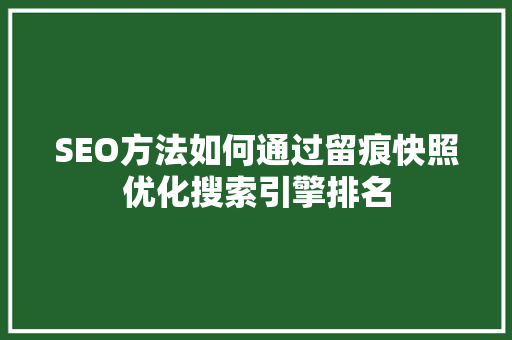 SEO方法如何通过留痕快照优化搜索引擎排名