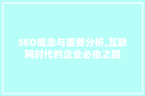 SEO概念与重要分析,互联网时代的企业必由之路