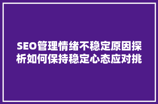 SEO管理情绪不稳定原因探析如何保持稳定心态应对挑战