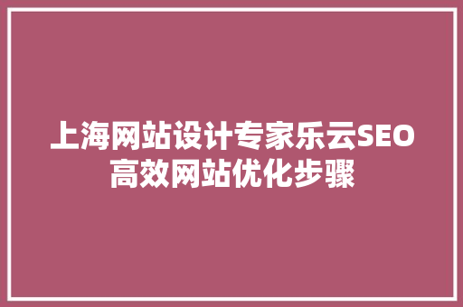 上海网站设计专家乐云SEO高效网站优化步骤