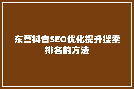 东营抖音SEO优化提升搜索排名的方法