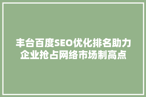 丰台百度SEO优化排名助力企业抢占网络市场制高点