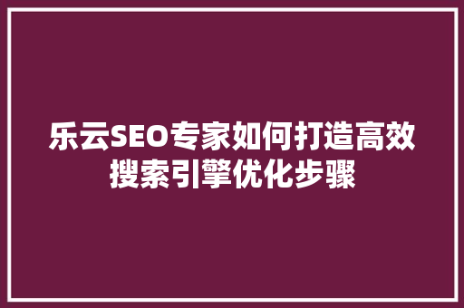 乐云SEO专家如何打造高效搜索引擎优化步骤