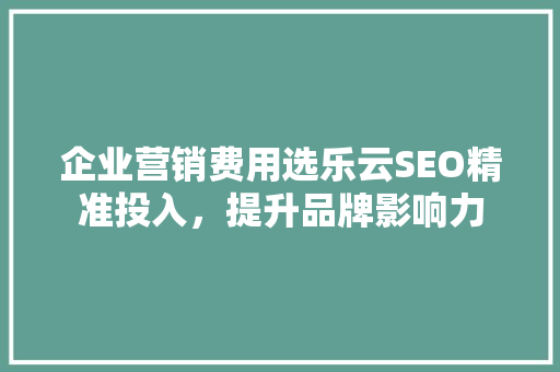 企业营销费用选乐云SEO精准投入，提升品牌影响力
