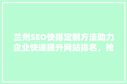兰州SEO快排定制方法助力企业快速提升网站排名，抢占市场先机