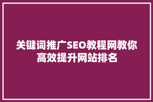 关键词推广SEO教程网教你高效提升网站排名