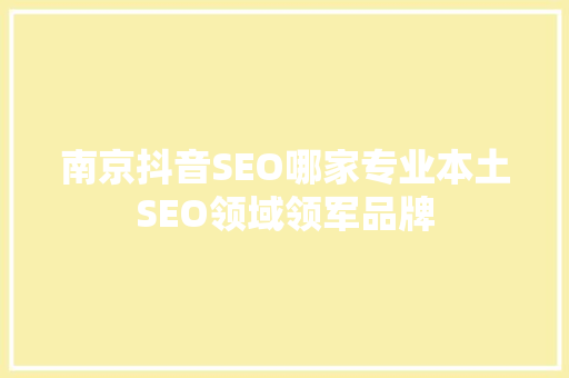 南京抖音SEO哪家专业本土SEO领域领军品牌