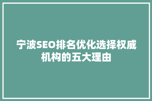 宁波SEO排名优化选择权威机构的五大理由