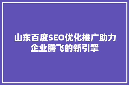 山东百度SEO优化推广助力企业腾飞的新引擎