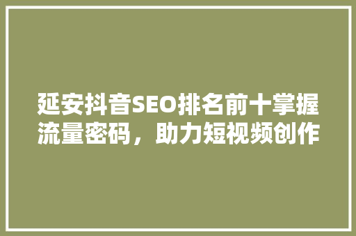 延安抖音SEO排名前十掌握流量密码，助力短视频创作