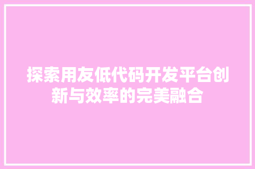 探索用友低代码开发平台创新与效率的完美融合