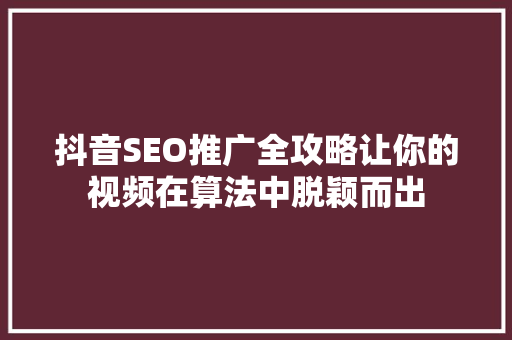 抖音SEO推广全攻略让你的视频在算法中脱颖而出