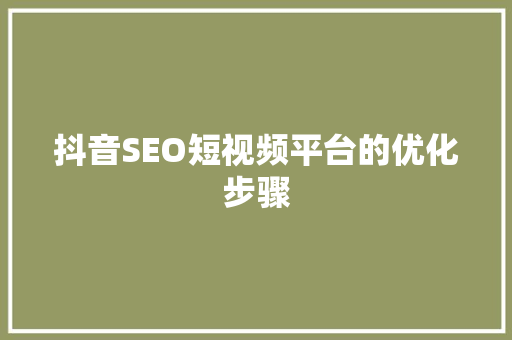 抖音SEO短视频平台的优化步骤