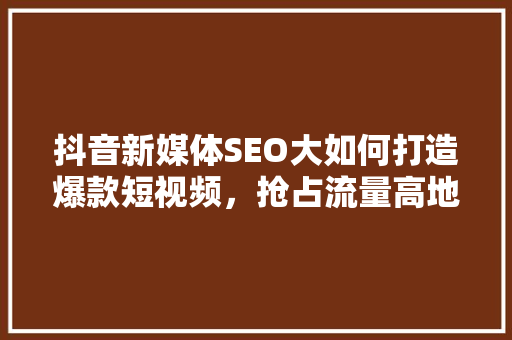 抖音新媒体SEO大如何打造爆款短视频，抢占流量高地