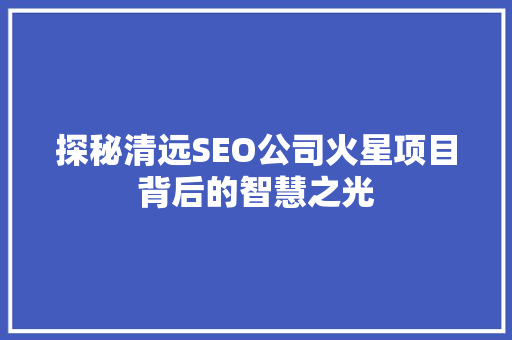 探秘清远SEO公司火星项目背后的智慧之光