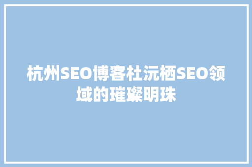 杭州SEO博客杜沅栖SEO领域的璀璨明珠