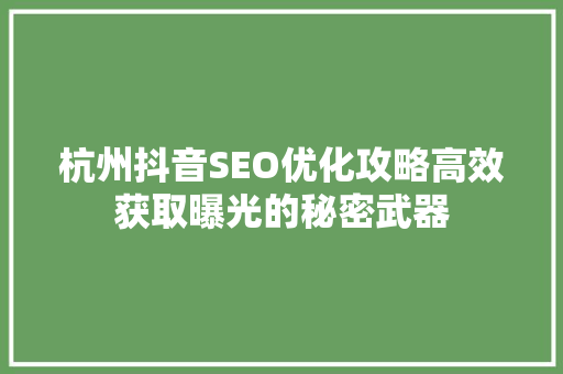 杭州抖音SEO优化攻略高效获取曝光的秘密武器