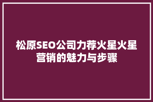 松原SEO公司力荐火星火星营销的魅力与步骤