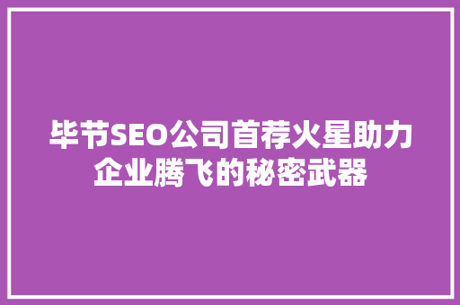 毕节SEO公司首荐火星助力企业腾飞的秘密武器
