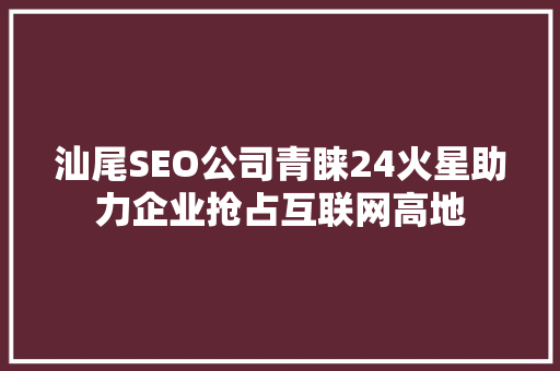 汕尾SEO公司青睐24火星助力企业抢占互联网高地