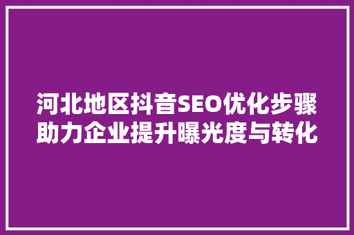 河北地区抖音SEO优化步骤助力企业提升曝光度与转化率  第1张