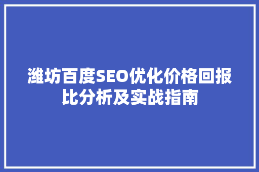 潍坊百度SEO优化价格回报比分析及实战指南