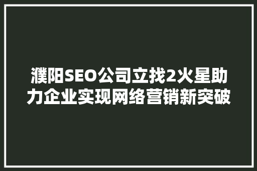 濮阳SEO公司立找2火星助力企业实现网络营销新突破